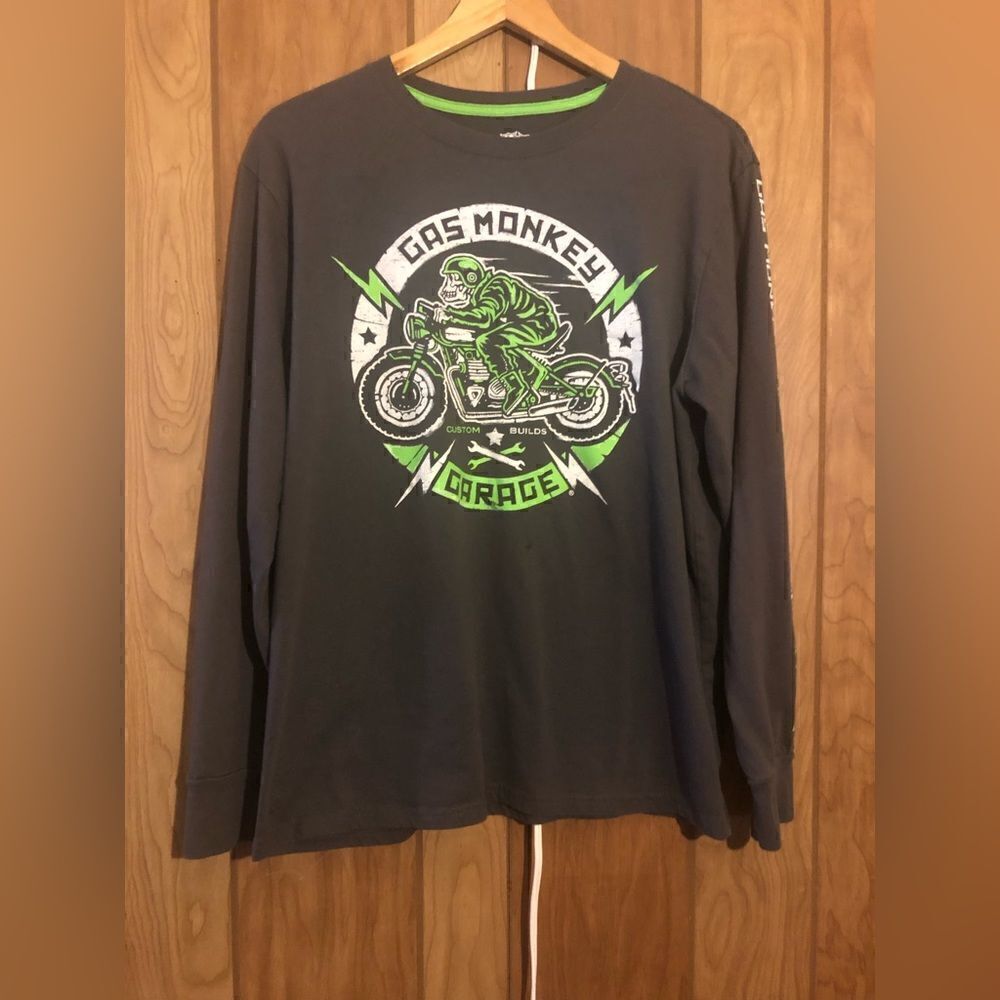 Gas Monkey Garage long sleeve tshirt. Size Large.Black and green.